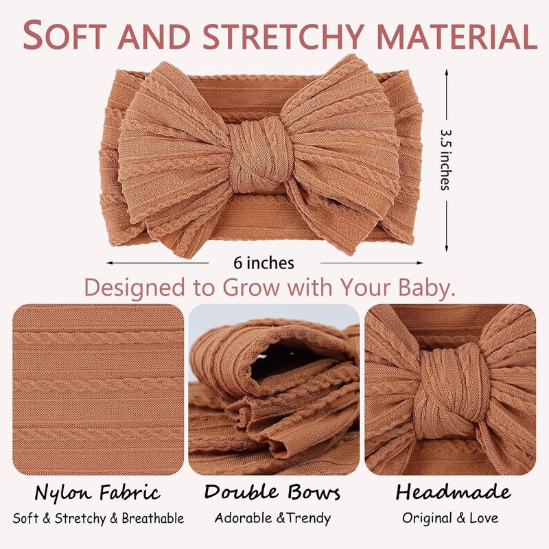 LemonSpace Store LemonSpce Handmade Baby Bows for baby girls Stretchy Nylon Hair Bands Hair Accessories with Headbands Bows for Newborn Baby Girls Infant Toddlers Kids Bow(Pink Brown light Beige) - Image 5